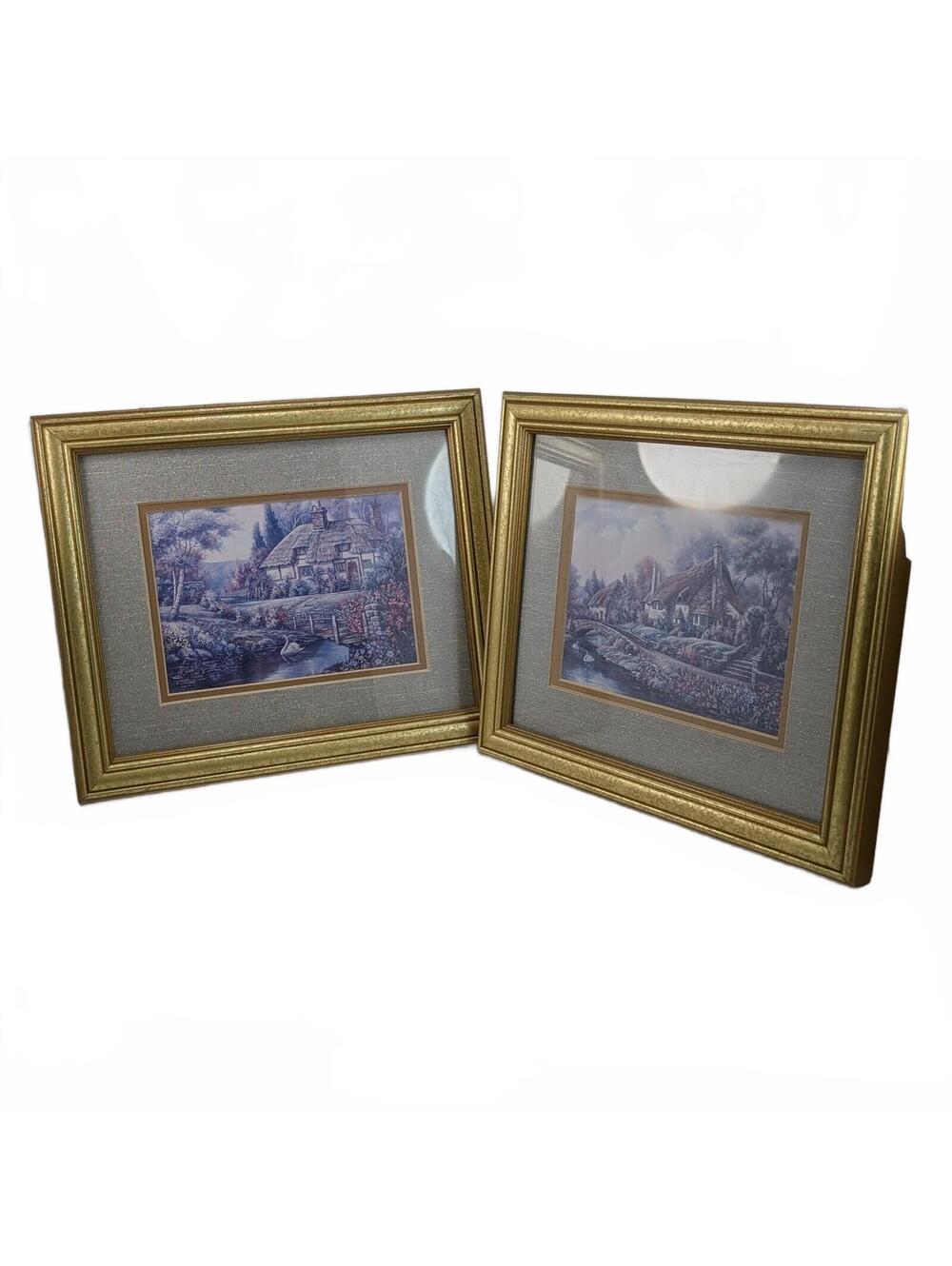 Vintage Carl Valente Cottagecore Swan Village Prints - Set of 2